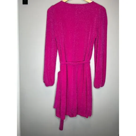 Fraiche By J Sparkle Pink GLITTER Mini Party Dress Belt holiday size Small tie - Picture 6 of 6